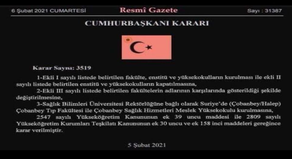 Kilis'in beklediği Tıp Fakültesi, Çobanbey'e kuruluyor