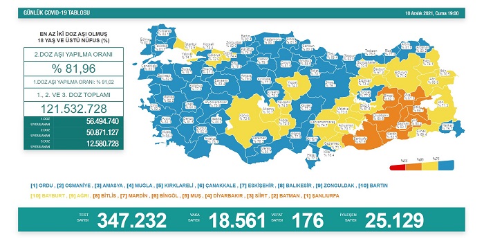 Türkiye'de koronavirüsü nedeniyle son 24 saatte 176 kişi öldü