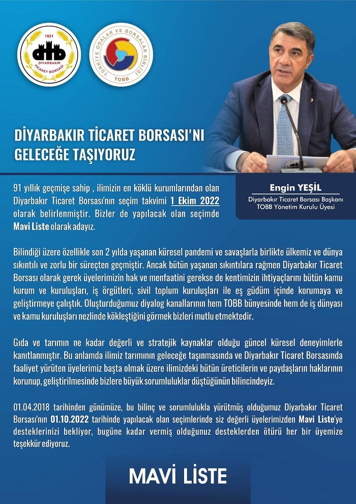 Engin Yeşil'den Diyarbakır Ticaret Borsası’nda seçim startı: Mavi Listeyle adayız