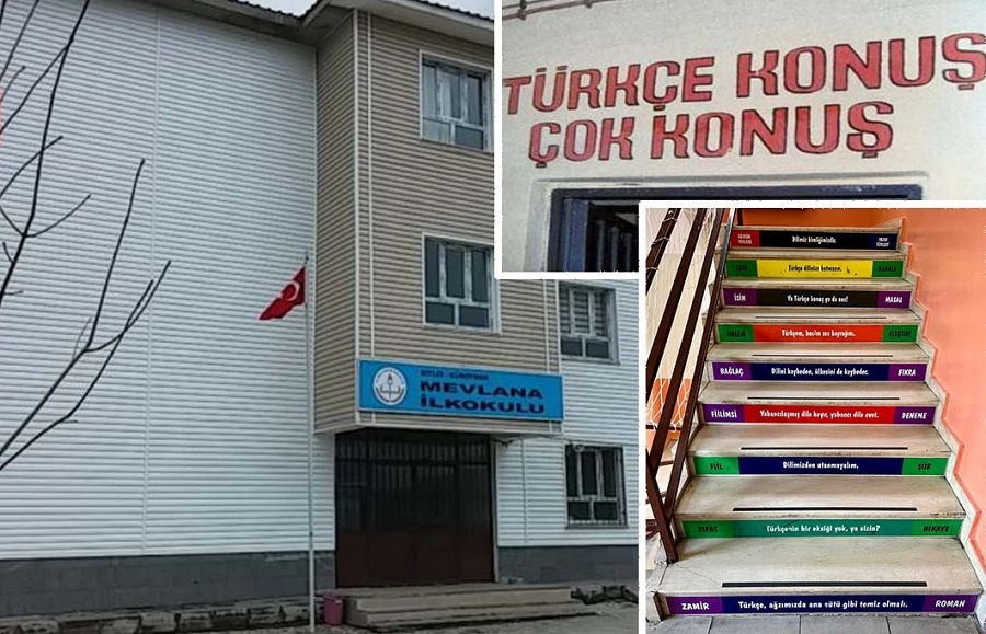 İlkokul merdivenlerinde tepki çeken yazı: Ya Türkçe konuş ya da sus!