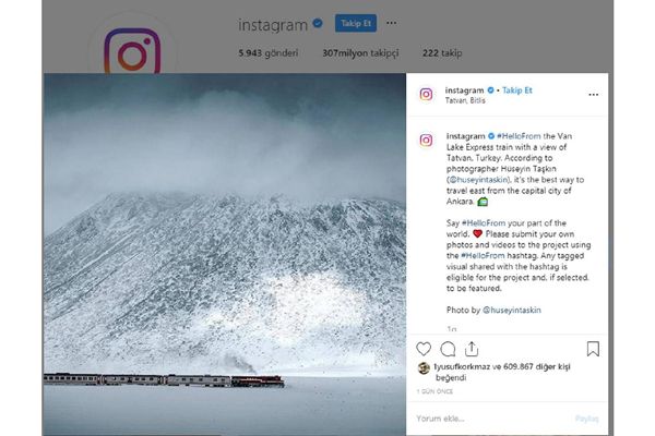 Instagram uygulaması resmi hesabında Tatvan fotoğrafını paylaştı