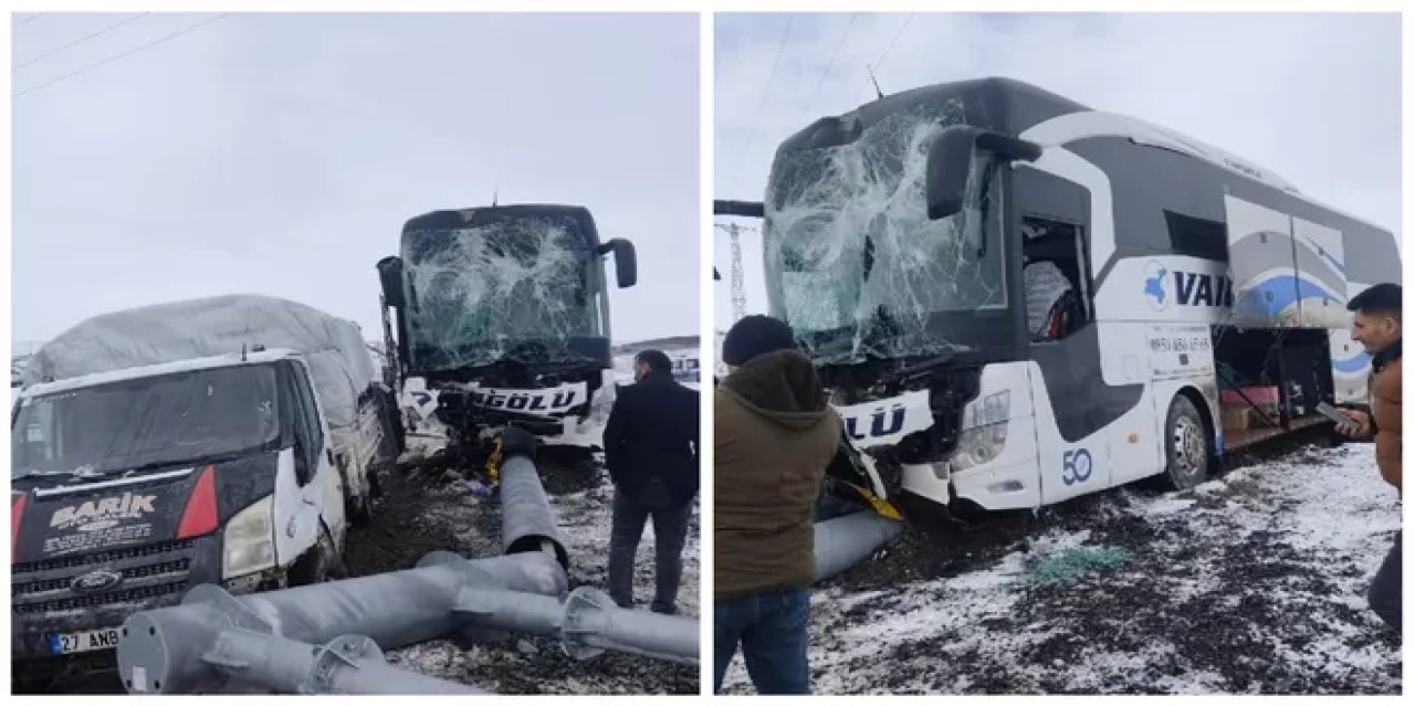 Yolcu otobüsü, kamyonete çarptı: 11 yaralı