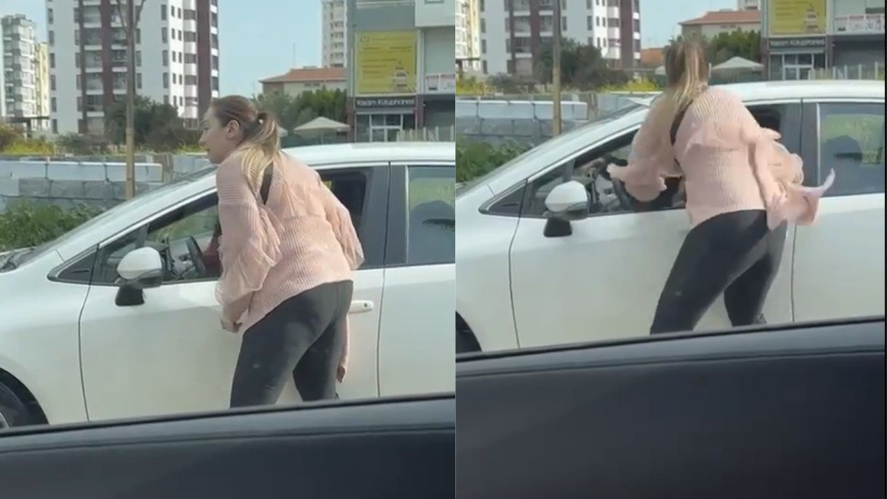 Kadın sürücü, yol vermeyen kadını otomobilinin içinde yumrukladı!
