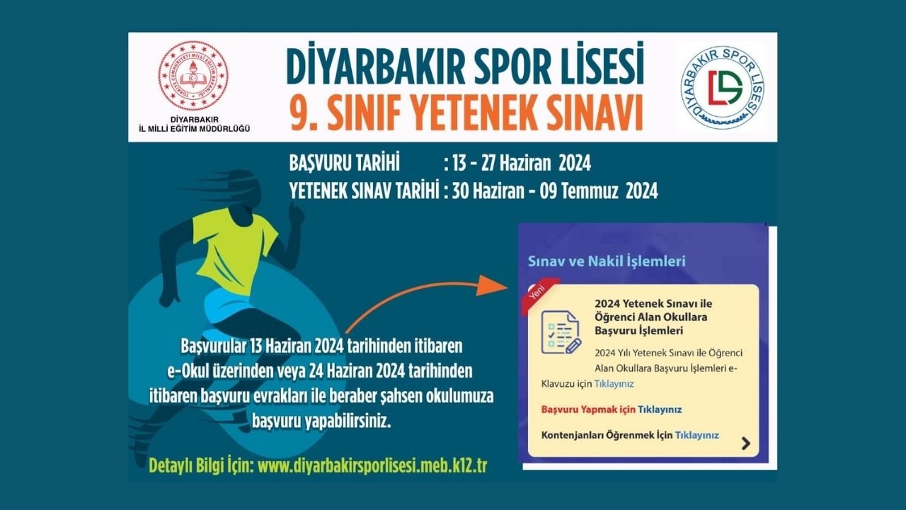 Diyarbakır Spor Lisesi giriş sınavının tarihi açıklandı