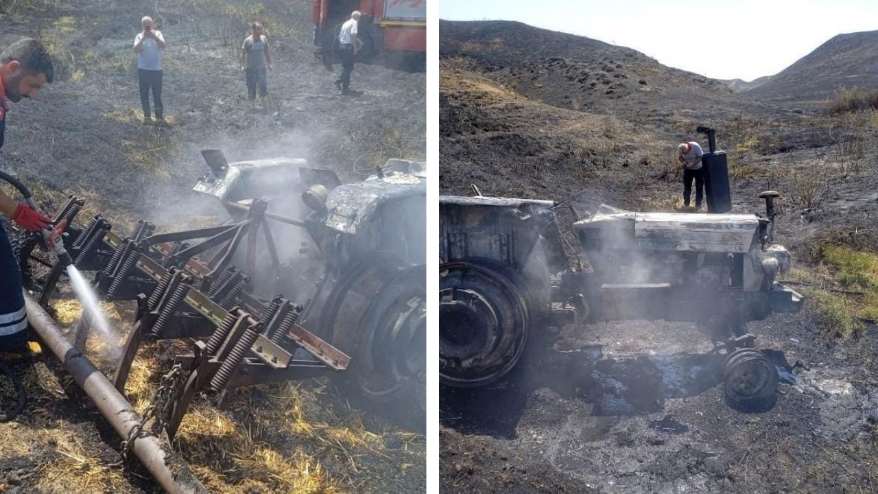 Diyarbakır’da anız yangınına müdahalede traktör yandı