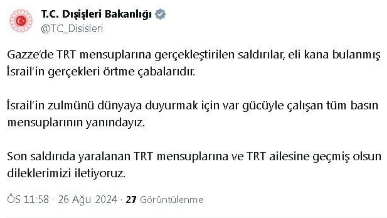 İsrail'in TRT ekibine saldırısına sert tepki!