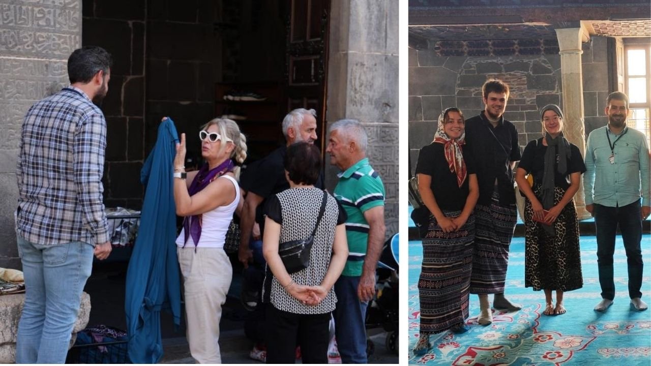 Diyarbakır Ulu Cami'de yabancı turistler etek giydi