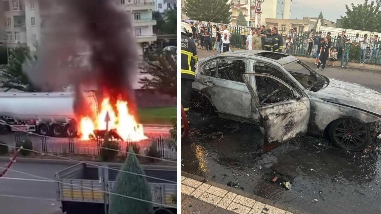 Diyarbakır'da alevlere teslim olan otomobilde korkutan patlama