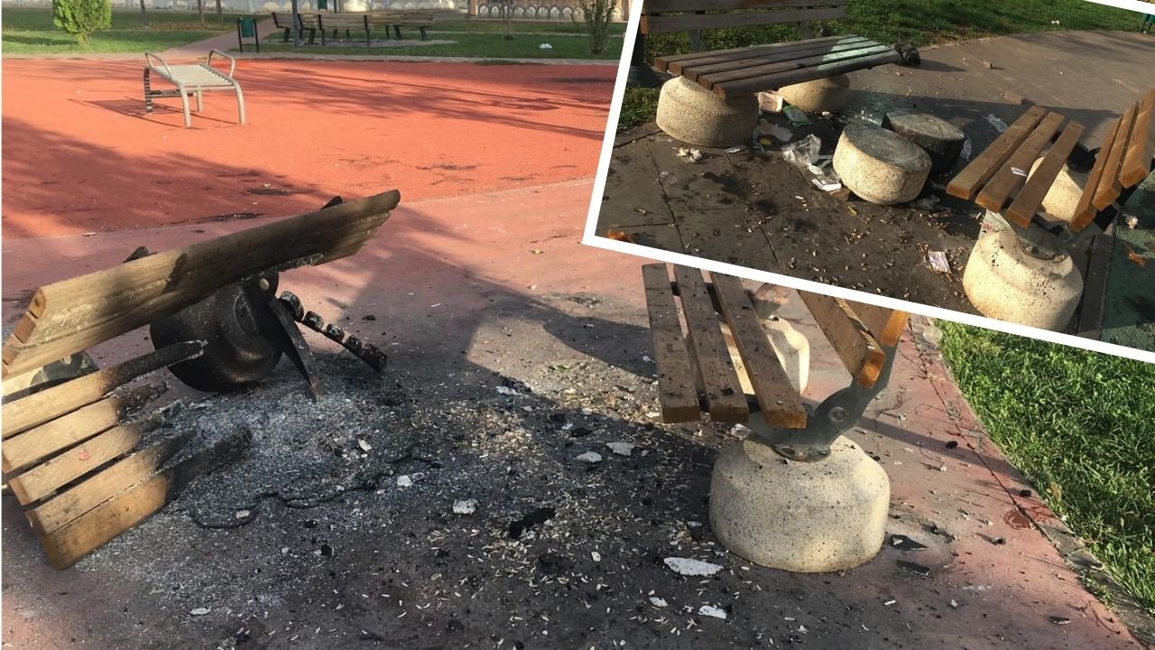 Diyarbakır’da parktaki banklar yakıldı