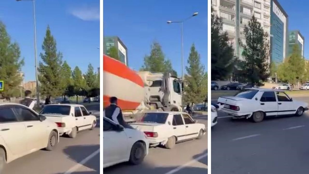 Diyarbakır’da yolda kalan aracı böyle ittiler