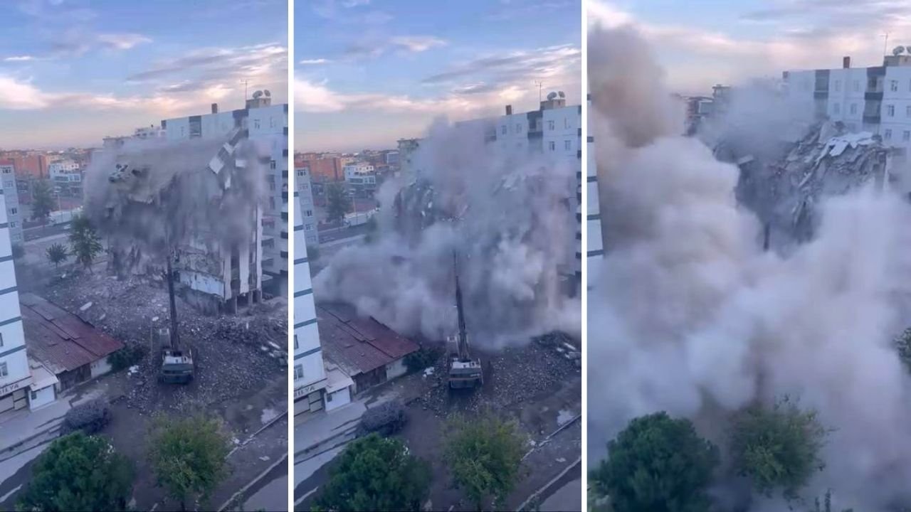 Yer Diyarbakır; Ağır hasarlı 8 katlı bina tek dokunuşta yerle bir oldu