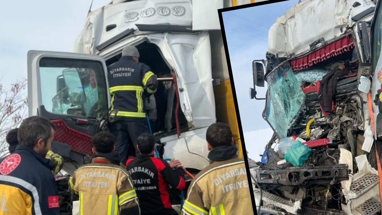 Diyarbakır’da seyir halindeki tır, park halindeki tıra çarptı: 1 yaralı