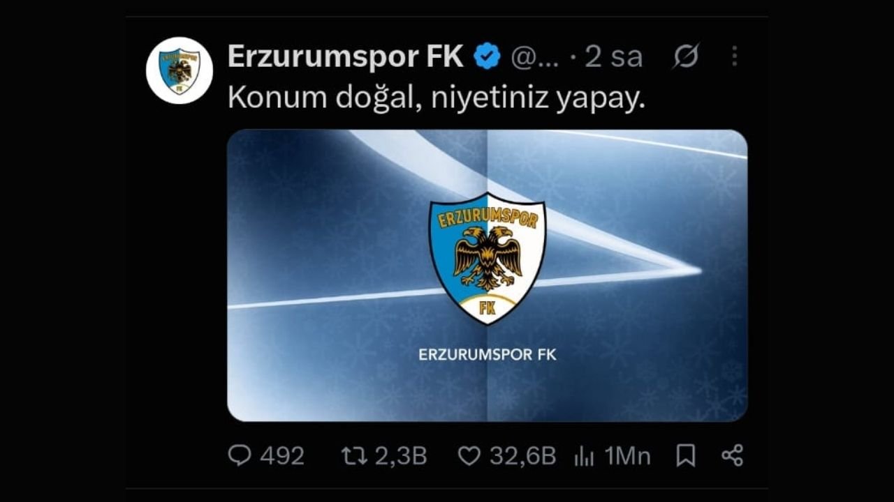 Erzurumspor’dan tepki çeken paylaşım: Konum doğal, niyetiniz yapay!