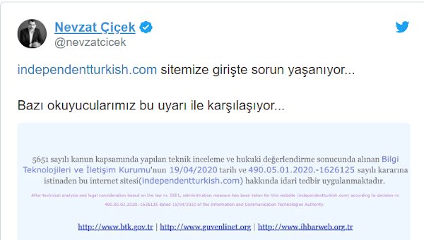 Independent Türkçe'ye erişim engeli