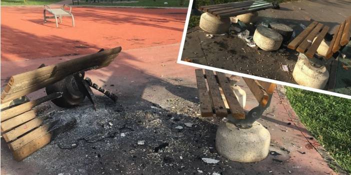 Diyarbakır’da parktaki banklar yakıldı