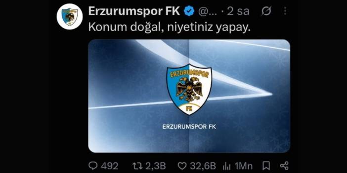 Erzurumspor’dan tepki çeken paylaşım: Konum doğal, niyetiniz yapay!